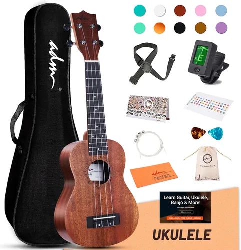 Miniatura 10 de ADM Ukelele para principiantes, kit de madera hawaiana para niños, adultos y estudiantes, pack profesional de ukalele con lecciones gratuitas, bolsa
