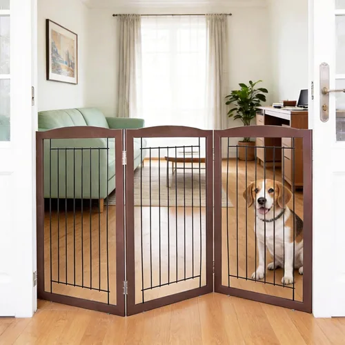 Miniatura 21 de ZJSF Puerta plegable independiente para perros, puerta de madera extra ancha blanca para cachorros, 6 paneles, puertas altas para mascotas