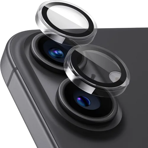 UARMOR - Protector de lente de cámara para iPhone 17, 16 y 16 Plus, vidrio templado 9H, transparente HD, kit de fácil instalación, transparente