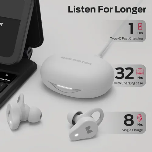 Miniatura 4 de Monster N-Lite 210 - Auriculares inalámbricos Bluetooth 5.4 intraurales, micrófono integrado para llamadas cristalinas, tiempo de reproducción de 32