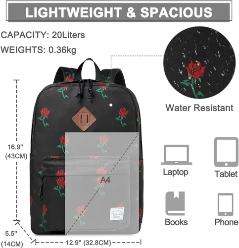 Miniatura 2 de VASCHY - Mochila ligera resistente al agua, mochila casual para mujeres, adolescentes y niñas, rosas
