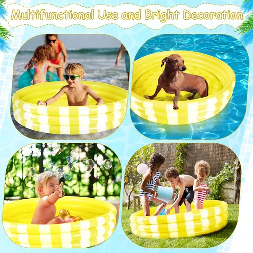 Miniatura 4 de VioraWhite Paquete de 4 piscinas inflables para niños pequeños de 48 x 10 pulgadas, color amarillo, piscina pequeña de 3 anillos redondos