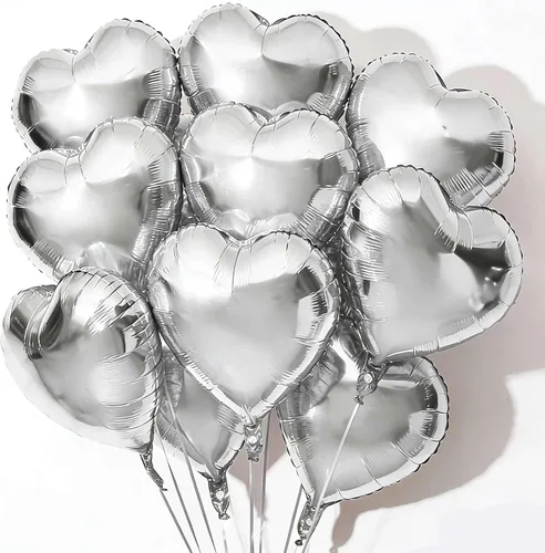 10 globos de papel de aluminio plateado en forma de corazón de 18 pulgadas, globos de Mylar para baby shower, boda, San Valentín, decoraciones de 18