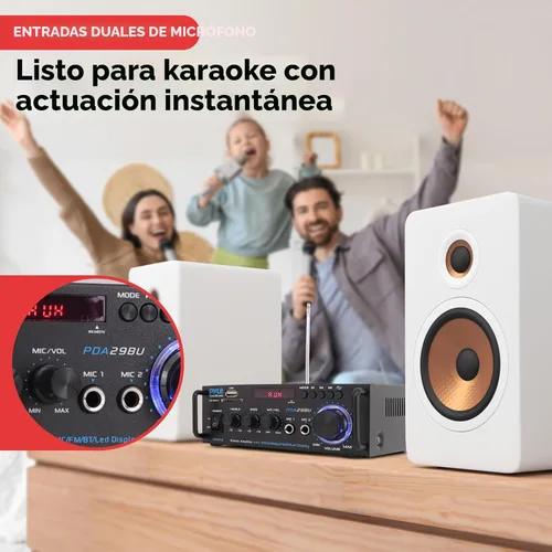 Miniatura 5 de Pyle Amplificador de potencia estéreo de 200W con Bluetooth - Receptor de audio de doble canal - Pantalla LED - RCA - USB - SD - ENTRADA MIC - Radio