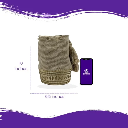 Miniatura 3 de Mochila tipo cesta Wayuu colombiana 100% auténtica, hecha a mano, producto artesanal, bolsa de viaje cruzada, diseño único, Mo-beige-170, Wayuu