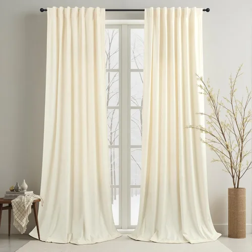 Miniatura 46 de Cortinas de terciopelo opacas para oscurecer la habitación de 63 pulgadas de largo para sala de estar, comedor, 2 paneles, privacidad pesada