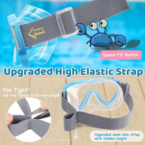 Miniatura 3 de Vvinca Kids-Goggles with Nose Cover, Diving Mask Elastic Fabric Strap Anti Fog Anti Shattered Lens for Kids Swim Goggles 3-14 09-Rosa/Azul