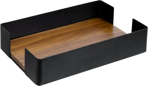 Miniatura 13 de MyGift Toallero de papel plegado para baño, alambre de metal negro mate y madera maciza rústica marrón oscuro, accesorios de baño, bandeja de tocador