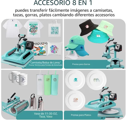 Miniatura 2 de SmarketBuy Prensa de calor de 15 x 15 pulgadas, máquina de prensa de calor 8 en 1 con accesorio de vaso de 30 onzas, máquina de sublimación