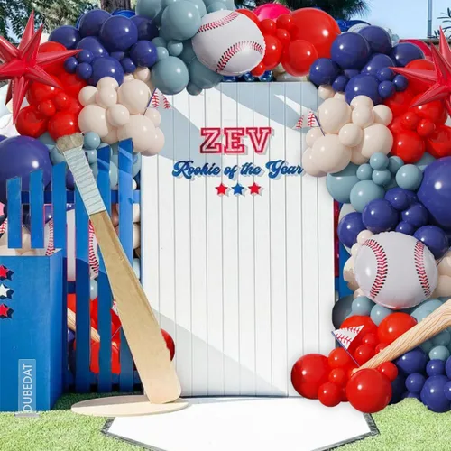 Miniatura 3 de Kit de arco de guirnalda de globos de béisbol, 141 unidades, rojo, blanco, azul profundo, azul crepúsculo con globos de estrella de bate de béisbol