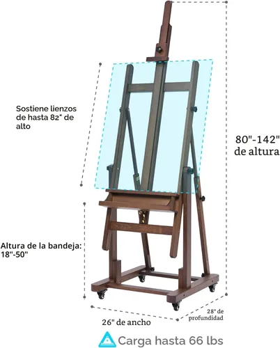 Miniatura 2 de MEEDEN Caballete de estudio extragrande con marco en H - Caballete de madera de haya maciza para artista profesional resistente, caballete de Nogal