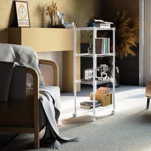 Miniatura 5 de M MZG Estante de alambre de acero resistente ajustable de 1000 libras, con 4 estantes, unidad de almacenamiento ajustable con rueda para cocina