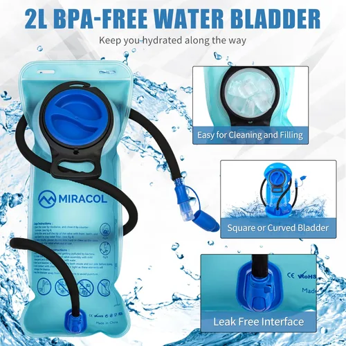 Miniatura 7 de Mochila de hidratación para senderismo con bolsa de agua - Miracol Bolsa de agua aislada con vejiga de 2L Rosa