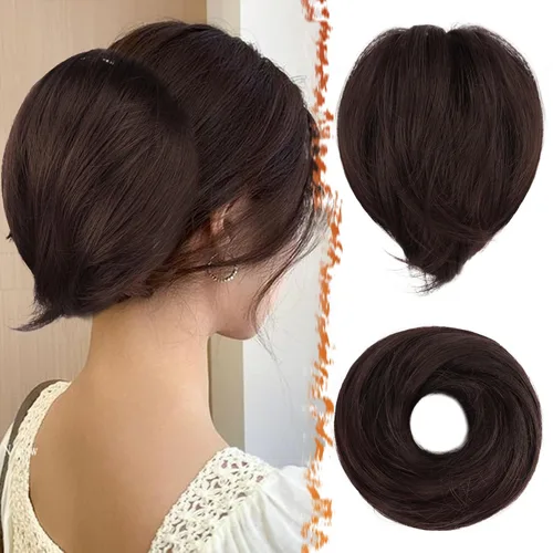 Miniatura 26 de BARSDAR Extensión de cola de caballo y moño de pelo de cobre, extensiones de moño corto sintético liso elástico para mujer, moños desordenados