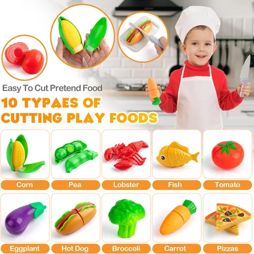 Miniatura 4 de Accesorios de cocina de juguete para niños, 42 piezas de juego de cocina para niños pequeños, juego de cocina con ollas y sartenes a presión, juego