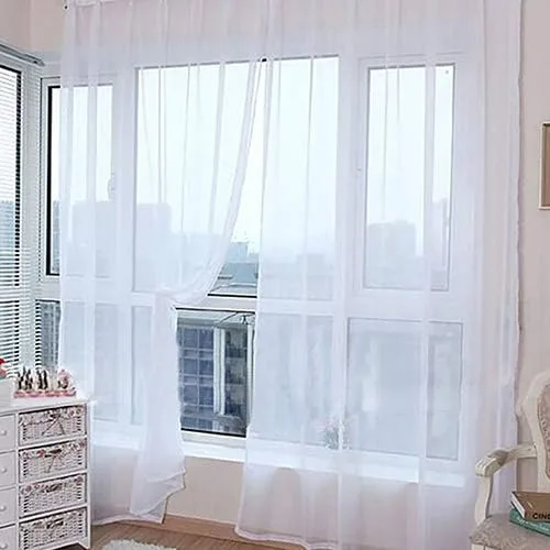 Miniatura 4 de Cenefas de Gauzy ligeras Cortina de ventana de puerta Cortina Sheer Home Wedding Decor - Negro