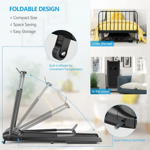 Miniatura 4 de Goplus Cinta de correr plegable de 3.0 HP, caminadora plegable Superfit con pantalla táctil LED, soporte para teléfono, conexión de dientes azules