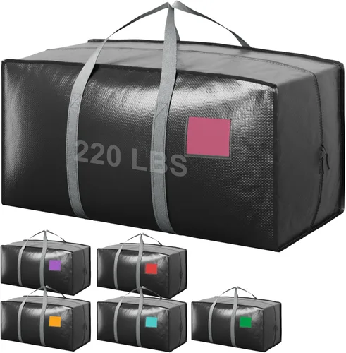 Miniatura 14 de Paquete de 6 bolsas de mudanza con cremallera lateral completamente abierta, extra grandes de 93 L, resistentes al agua, plegables para Negro