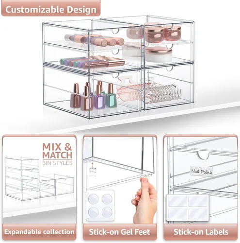 Miniatura 4 de Sorbus Organizador de maquillaje con 6 cajones, organizador de cajones de acrílico para maquillaje, organización y almacenamiento de oficina