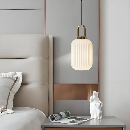 Miniatura 5 de Brikey Lámpara colgante de vidrio blanco con base dorada de latón, lámpara colgante de techo blanca para mesita de noche, mesa de comedor, isla