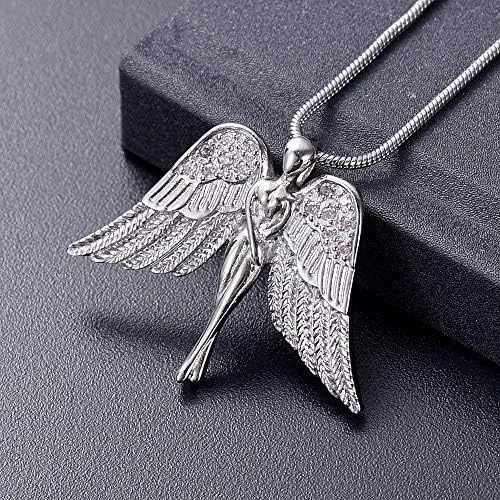 Miniatura 2 de Imrsanl Joyería de cremación con dije de ángel para dama, medallón conmemorativo de ceniza, collar de urna para cenizas, alas, joyería de recuerdo