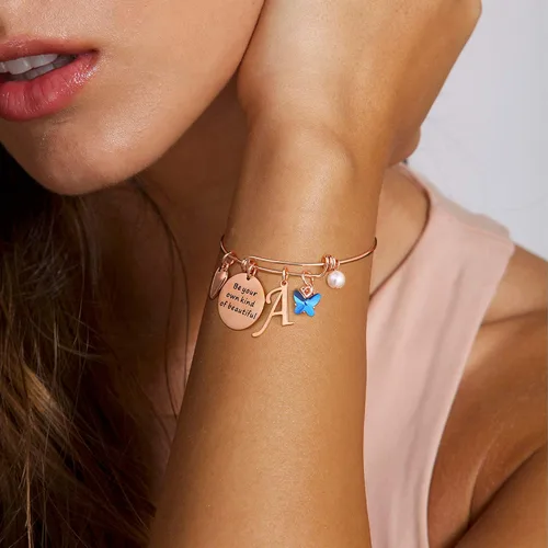 Miniatura 2 de Pulseras con dije de mariposa para mujer brazalete extensible con mensaje inspirador en inglés Be Your Own Kind of Beautiful joyería personalizada