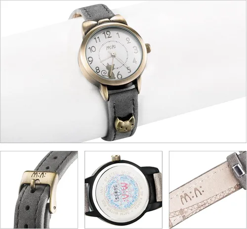 Miniatura 3 de DREAMING Q&P Correa de cuero suave para niña, relojes de pulsera de cuarzo para mujer, lindo Bowknot