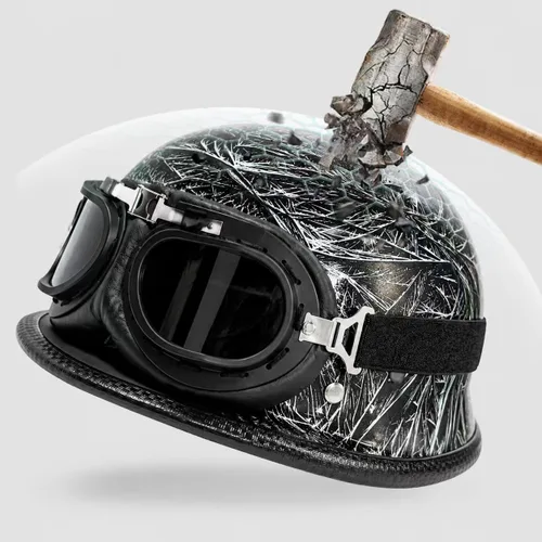 Miniatura 2 de Casco de motocicleta de estilo alemán, casco de media carcasa con diseño de calavera, casco para adultos hombres y mujeres, casco de media carcasa