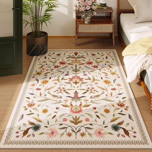 Miniatura 42 de Alfombra de entrada vintage con medallón floral de 2 x 3 pulgadas, lavable a máquina, alfombra de entrada de pelo bajo, suave, pequeña, alfombra