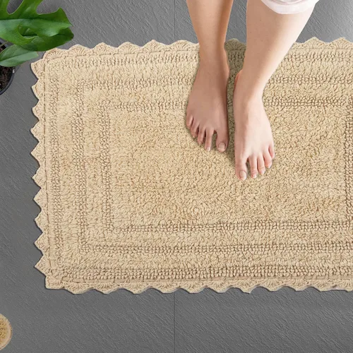 Miniatura 4 de TreeWool - Alfombras de baño con borde de ganchillo reversible en algodón de felpa (paquete de 2)