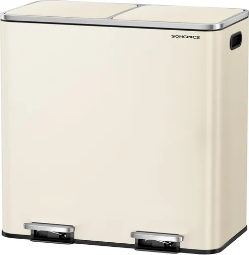 Miniatura 8 de SONGMICS Bote de basura, 2 botes de basura de 8 galones (2 x 30 L) para cocina, con 15 bolsas de basura, 2 compartimentos, cubos interiores