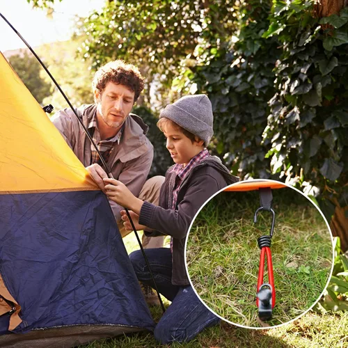 Miniatura 2 de Cuerda elástica pequeña de 7 pulgadas con ganchos, cuerdas elásticas negras resistentes al aire libre con ganchos para camping, lonas, tiendas