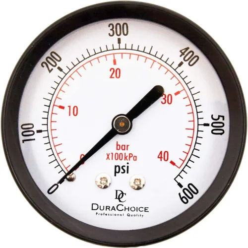 Manómetro utilitario de 1-1/2", WOG, caja de acero negro, 1/8" NPT, montaje trasero central, 0-600PSI