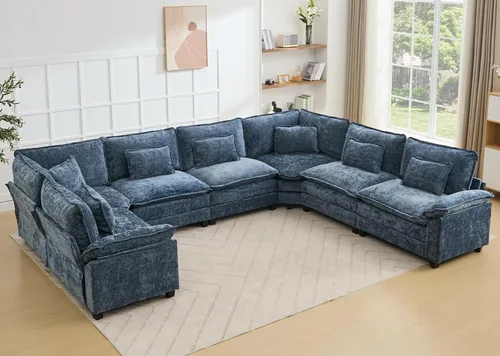 Miniatura 16 de Juego de sofá seccional modular de gran tamaño, sofá de nube convertible de asiento profundo, sofá esquinero grande en forma de L con cojines Beige