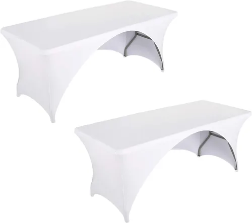 Miniatura 23 de LZY Paquete de 2 manteles ajustables para mesas plegables de 6 pies, espalda abierta, manteles rectangulares de elastano/elástico/elásticos