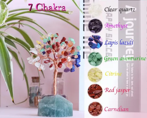 Miniatura 3 de Árbol de cristal curativo de 7 chakras, cristales naturales con base de piedra, alambre de cobre, árbol de dinero para el hogar, oficina