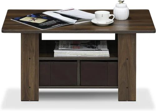 Miniatura 4 de Furinno Andrey - Mesa de café con cajón contenedor, color Nogal de Columbia/marrón oscuro Columbia Nogal/Marrón Oscuro