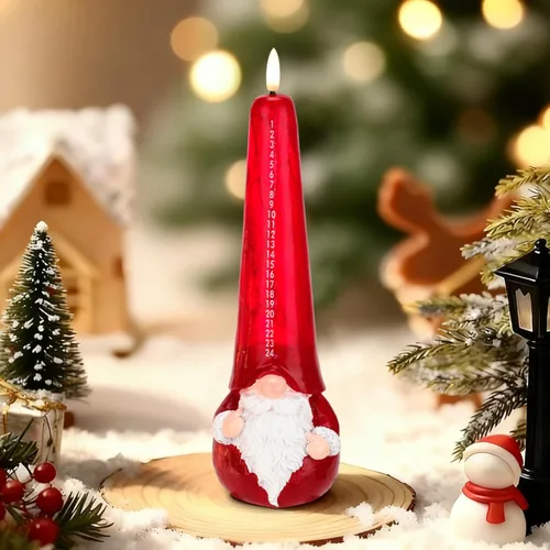 Velas de Navidad sin llama con cuenta regresiva y control remoto, vela de Santa de llama parpadeante 3D operada por batería LED de calendario de
