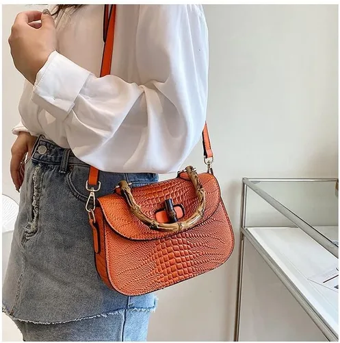 Miniatura 6 de Bolso de mano de cuero artificial de bambú con asa superior para mujer, elegante bolso de noche, regalo para mujer, hecho a mano