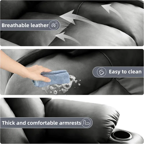 Miniatura 9 de Silla reclinable eléctrica para personas mayores, sillas reclinables eléctricas para adultos con masaje y calor, portavasos, control remoto, puertos