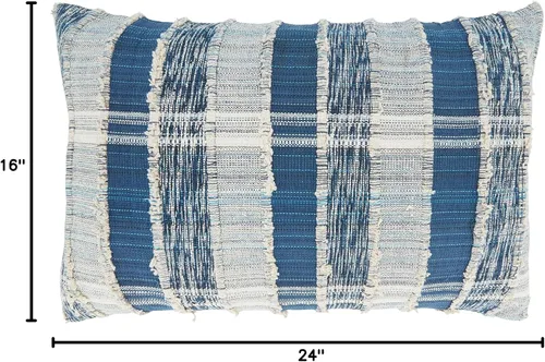 Miniatura 6 de SARO LIFESTYLE Maximus Collection - Funda de almohada de algodón tejida a rayas, 16 x 24 pulgadas, color azul
