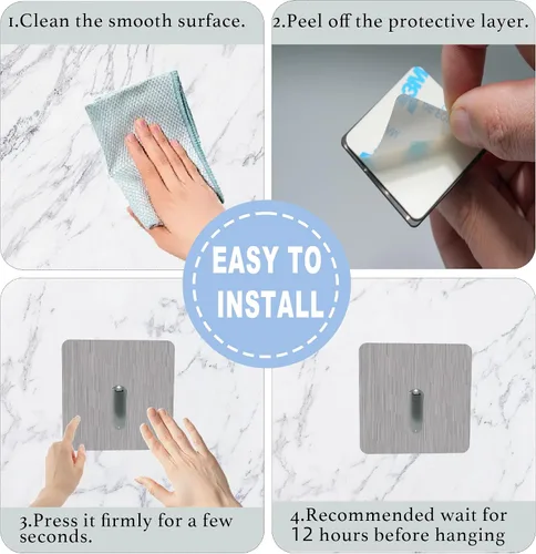 Miniatura 8 de Ganchos autoadhesivos resistentes para toallas, ganchos de acero inoxidable para ducha, bolsos, toallas, batas, sombreros, delantales, sin taladrar