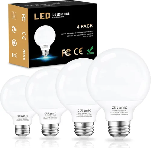 Miniatura 13 de Cotanic foco LED G25 para tocador 2700K blanco cálido, focos esféricos para espejo de baño 500LM, base E26 roscada 5W 60W equivalente a