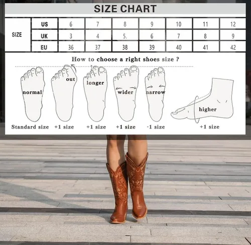 Miniatura 6 de GOSERCE Botas vaqueras para mujer, botas vaqueras a media pantorrilla, bordado floral, punta puntiaguda, tacón grueso, 2.5 pulgadas, de moda