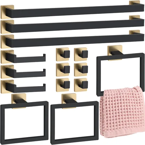 Miniatura 14 de Gisafai Juego de 15 piezas de accesorios de baño negros de 23.6 pulgadas, kit de barra de toalla de baño de acero inoxidable, toalleros, ganchos