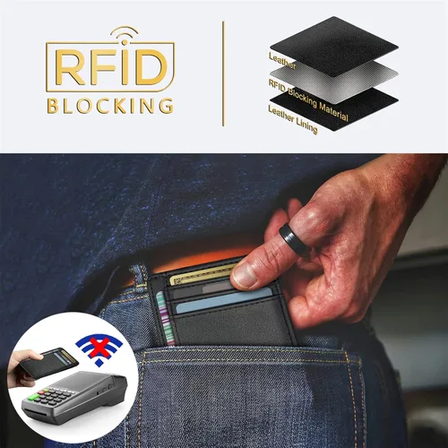 Miniatura 58 de Travelambo billetera mediana y minimalista de cuero para bolsillo frontal, con bloqueo de interferencia de radiofrecuencia