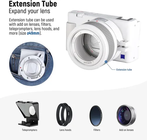 Miniatura 8 de NEEWER 2 en 1 Lente gran angular de 18mm y lente macro 10x con tubo de extensión, adaptador de montura bayoneta y paño de limpieza, solo compatible
