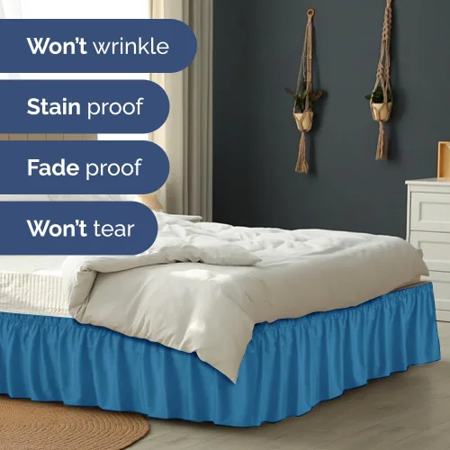 Miniatura 5 de CGK Linens - Falda de cama envolvente con volantes, color azul mezclilla, para camas de tamaño matrimonial con altura de 18 pulgadas sin arrugas, 20