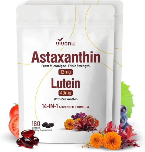 Miniatura 10 de Astaxantina 14 en 1 12 mg y luteína 40 mg con suplementos de zeaxantina, suministro para 6 meses, fuente de microalgas frescas, apoya los ojos