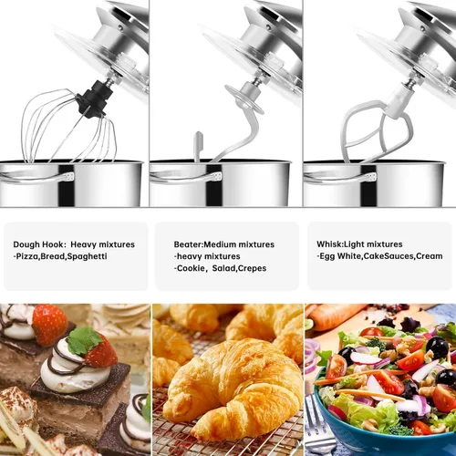 Seedeem Batidora de pie de 6.5 cuartos de galón, batidora eléctrica de cocina de cabeza inclinada de 660 W con 6 velocidades, gancho para masa,